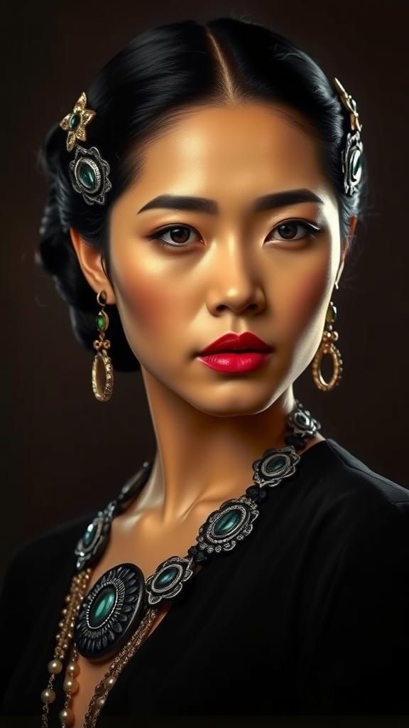 Art Nouveau Portrait of a Geometric Korean Woman