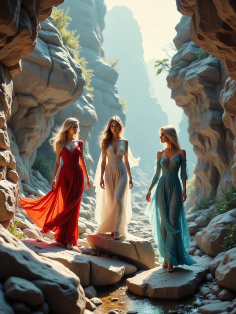 Goddesses in Red, White, and Blue Gowns