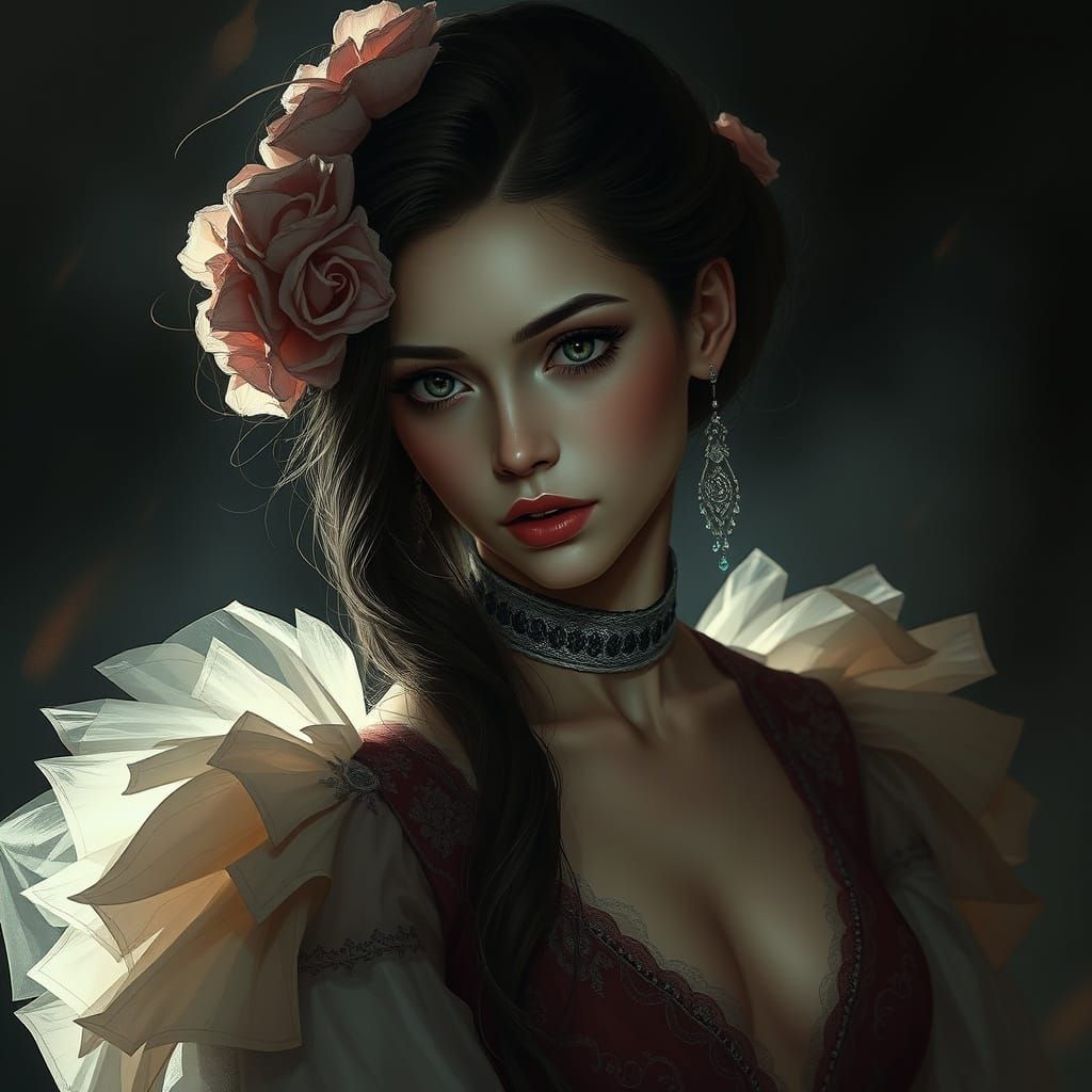 Mysterious Woman in Elegant Attire