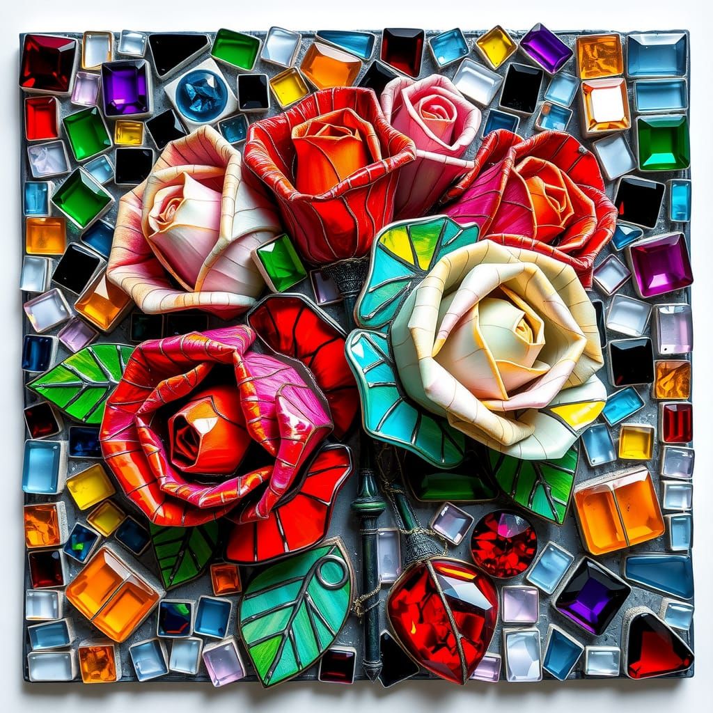 Pointillism Gemstone Mosaic Roses