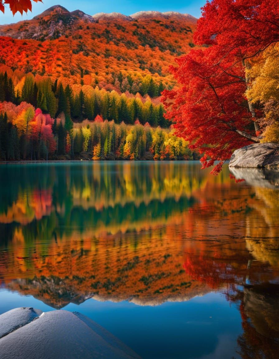 Picturesque Lake Surrounded by Mountains in Autumn