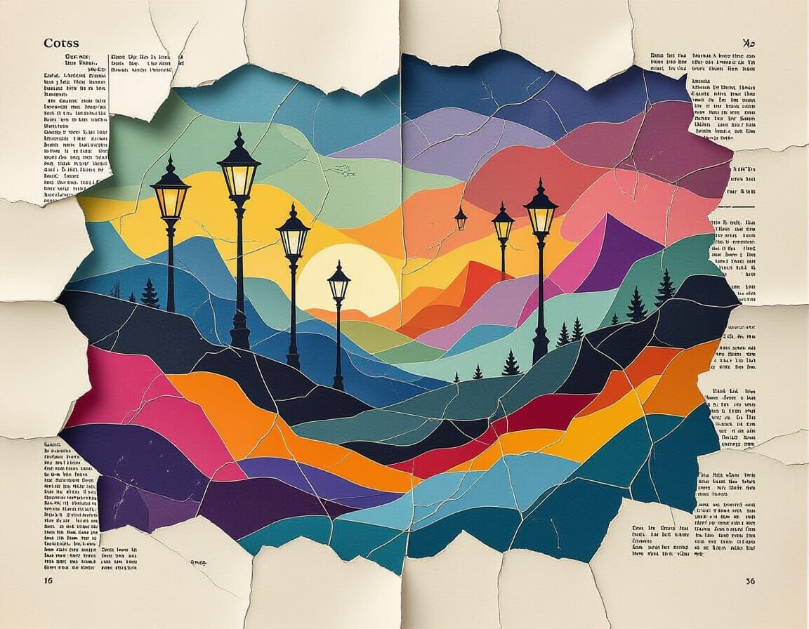 Abstract Paper Landscape with Glitchcore Elements