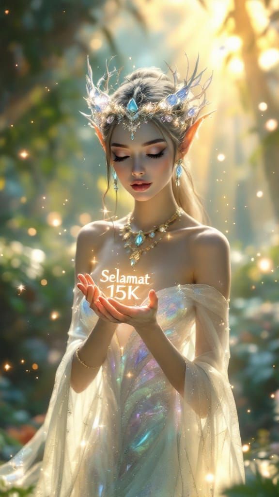 Breathtaking Fairy Queen in Paradise with Glowing Jewelry