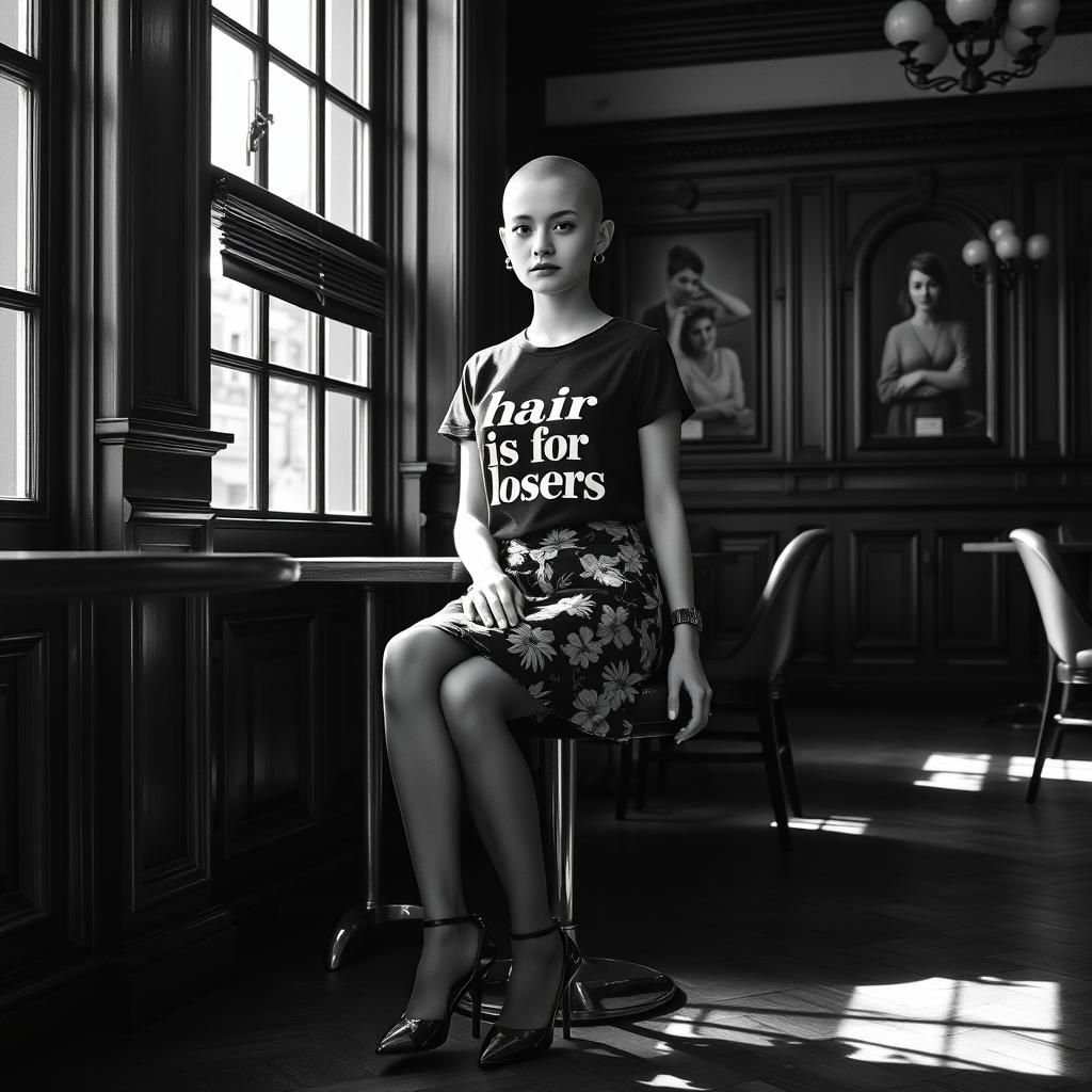 Introspective Portrait in Elegant French Bar