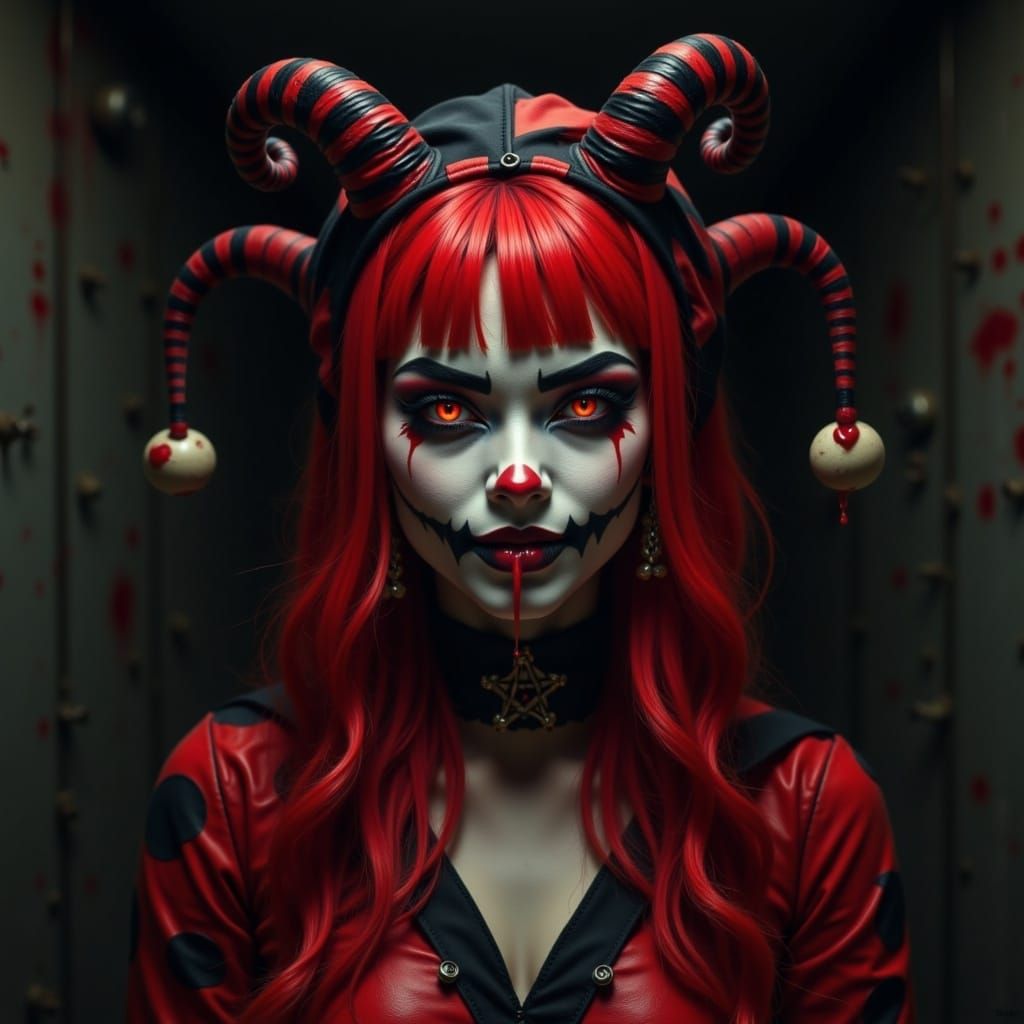 Creepy Gothic Lady with Skull Tattoos and Glowing Eyes