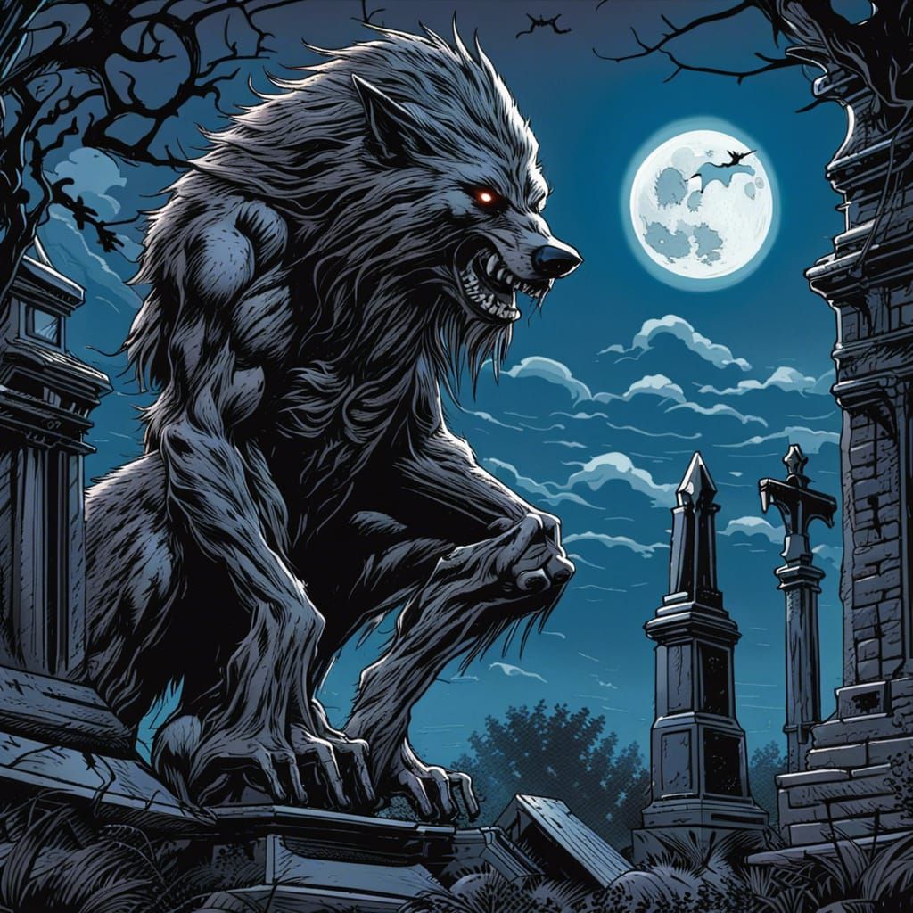 Gothic Werewolf in Victorian Graveyard Comic Art