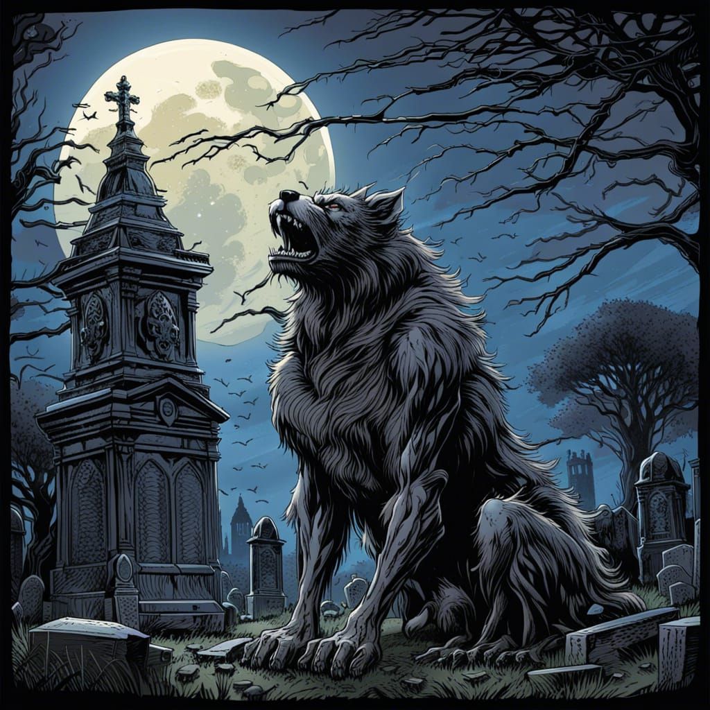 Gothic Werewolf in Victorian Graveyard Comic Art