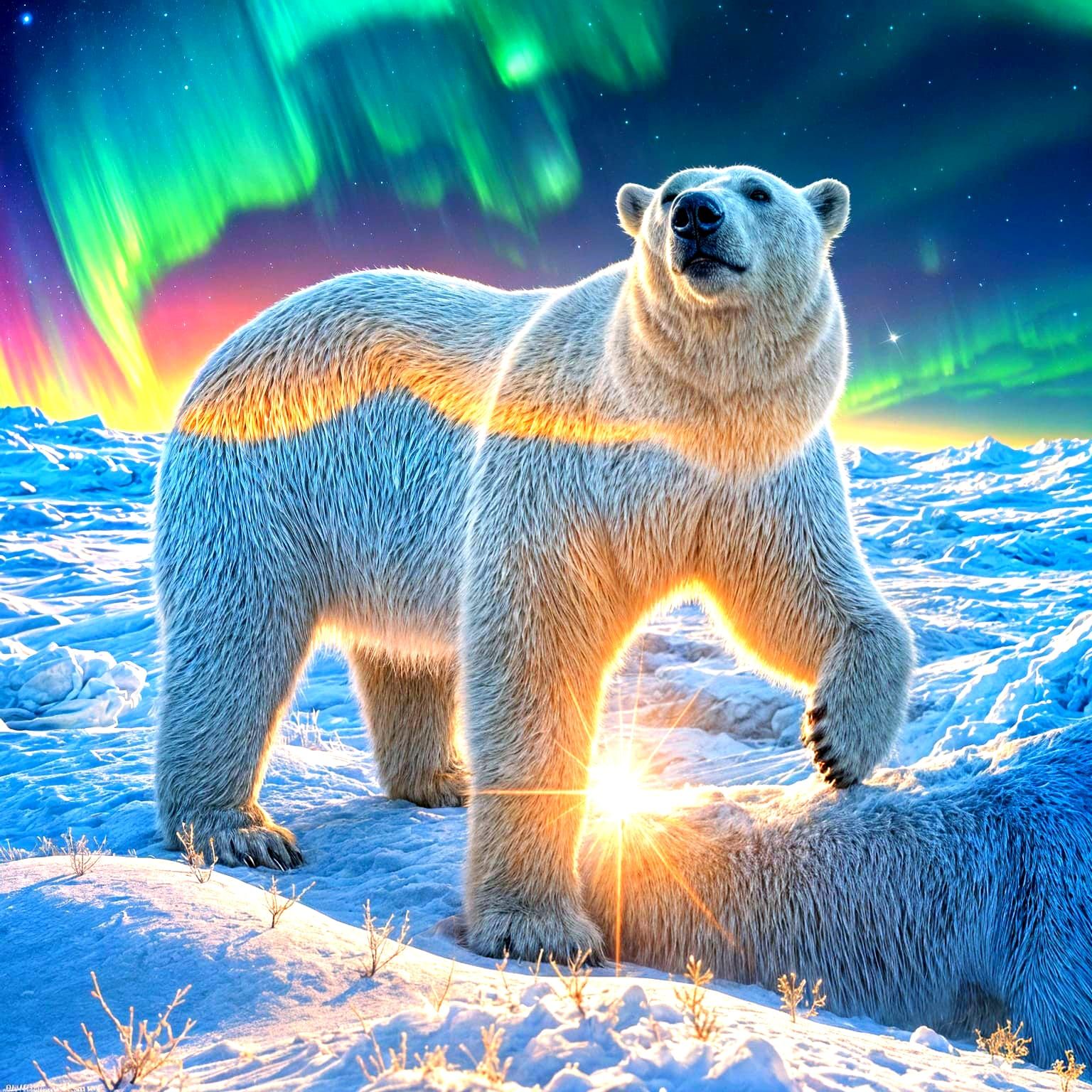 Holographic Polar Bear Spirit in Ethereal Ice Field