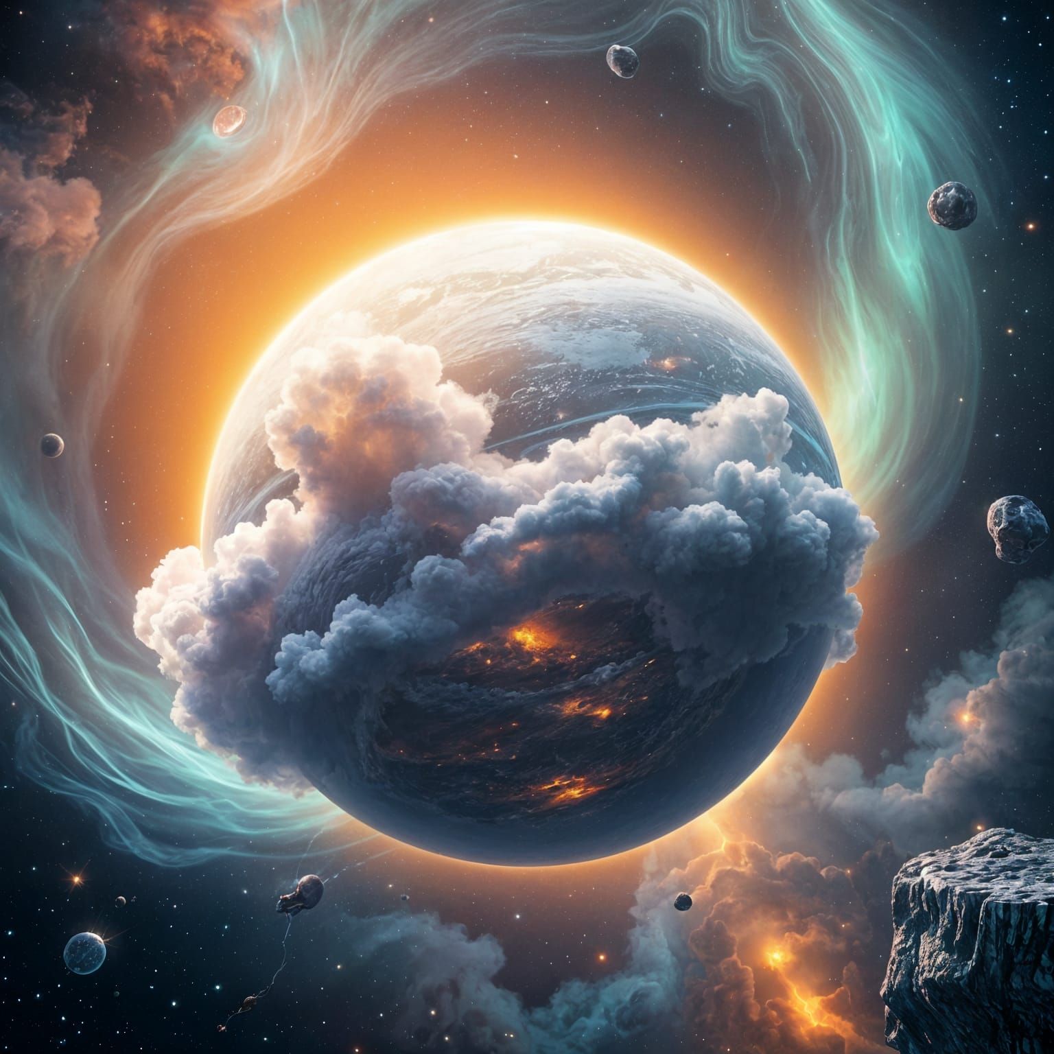 Surreal Bioluminescent Galaxy in Hyperrealistic Style