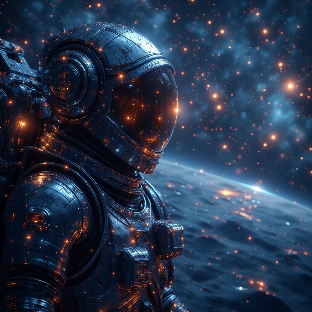 Astronaut Adrift in Cosmic Isolation, Cinematic Digital Pain...