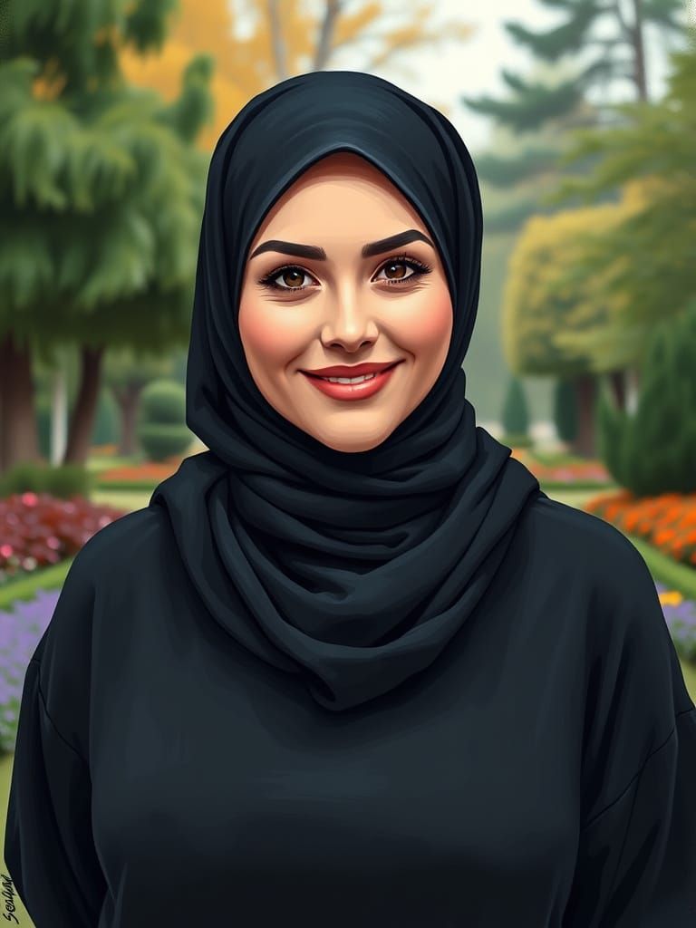 Swedish Woman in Hijab in Garden, Expressive Art