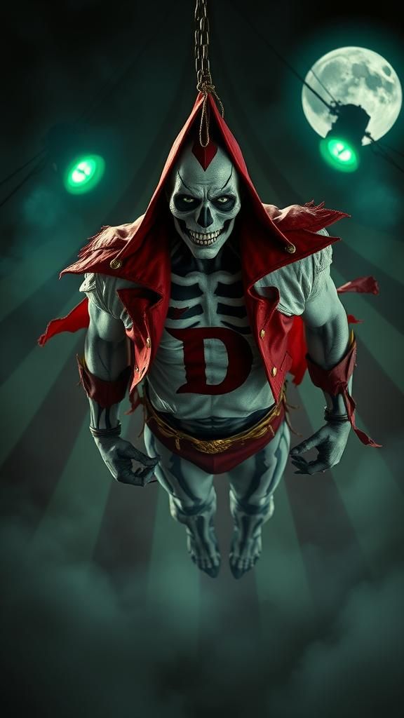 Boston Brand, aka Deadman, frozen in a dramatic pose, clad i...