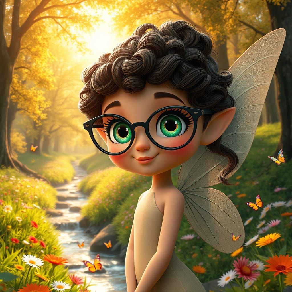 Whimsical Fairy in Vibrant Forest Landscape