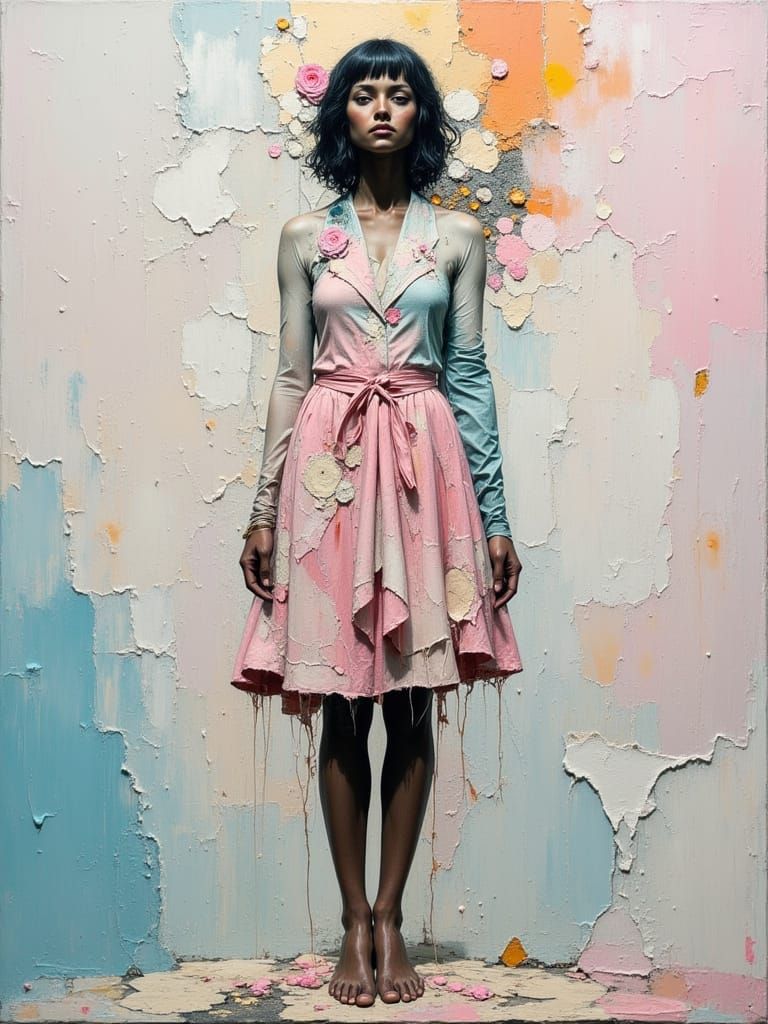 Libra Zodiac Person with Flowers, as Impasto Painting