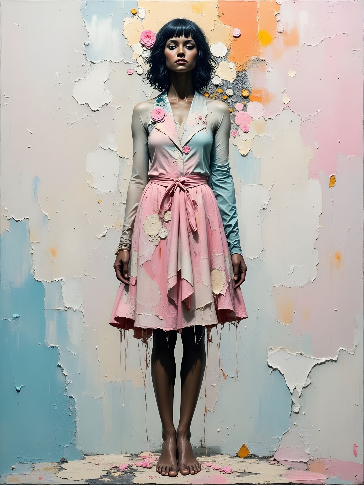 Libra Zodiac Person with Flowers, as Impasto Painting