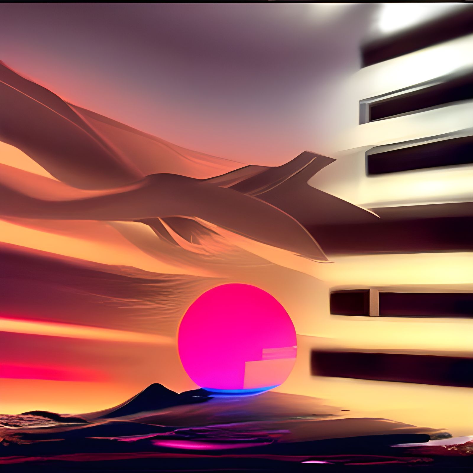 Synthwave Robotic Sunset: Neon Desertscape
