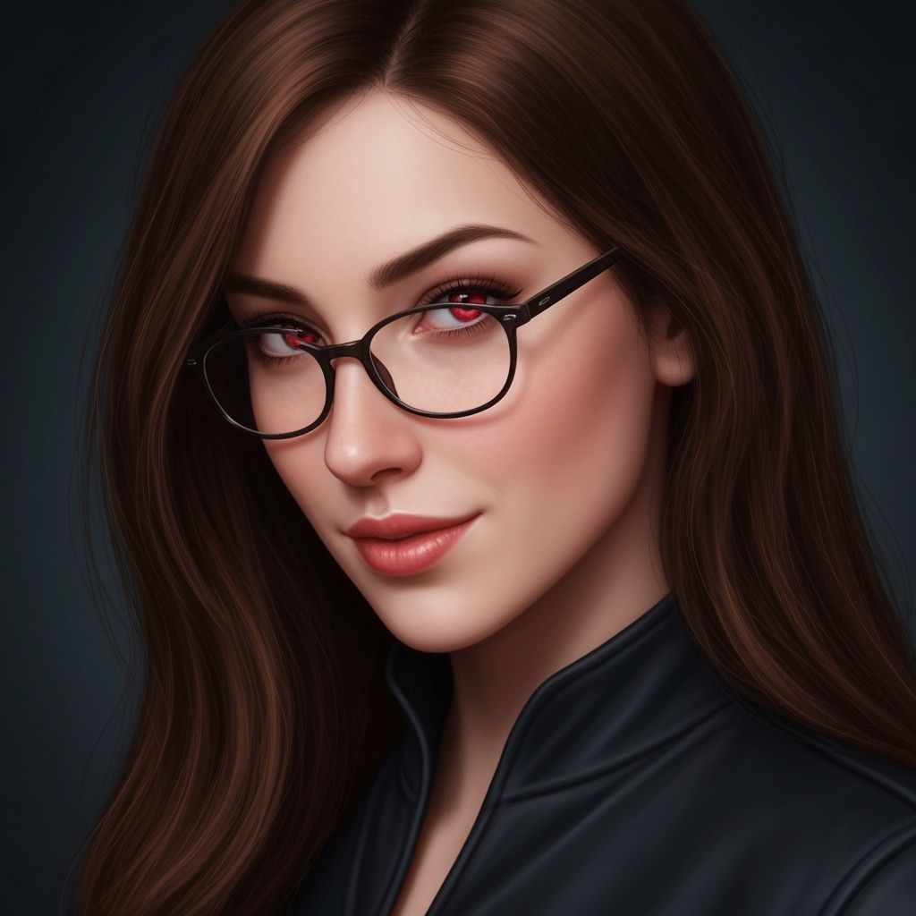 Realistic Woman Nya with Red Eyes and Glasses
