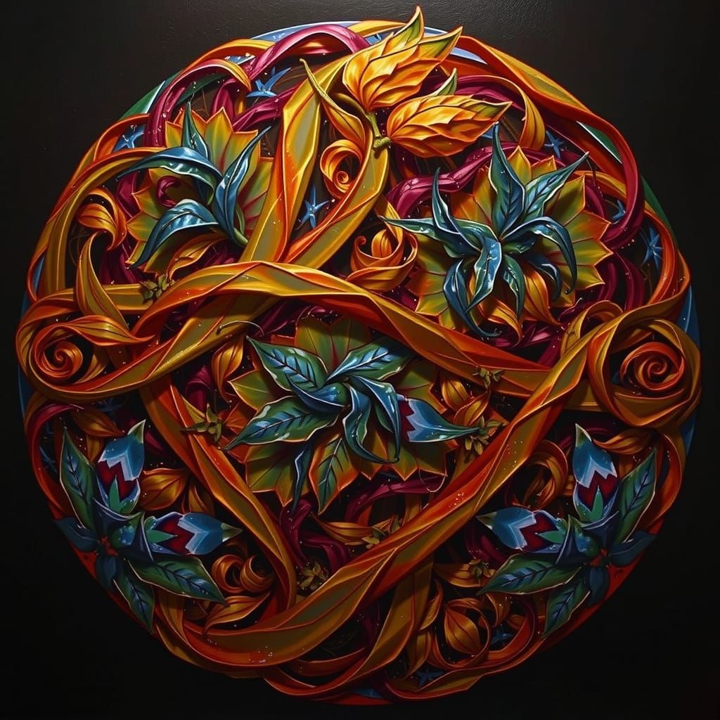 Vibrant Abstract Botanical Art With Crystalline Leaves