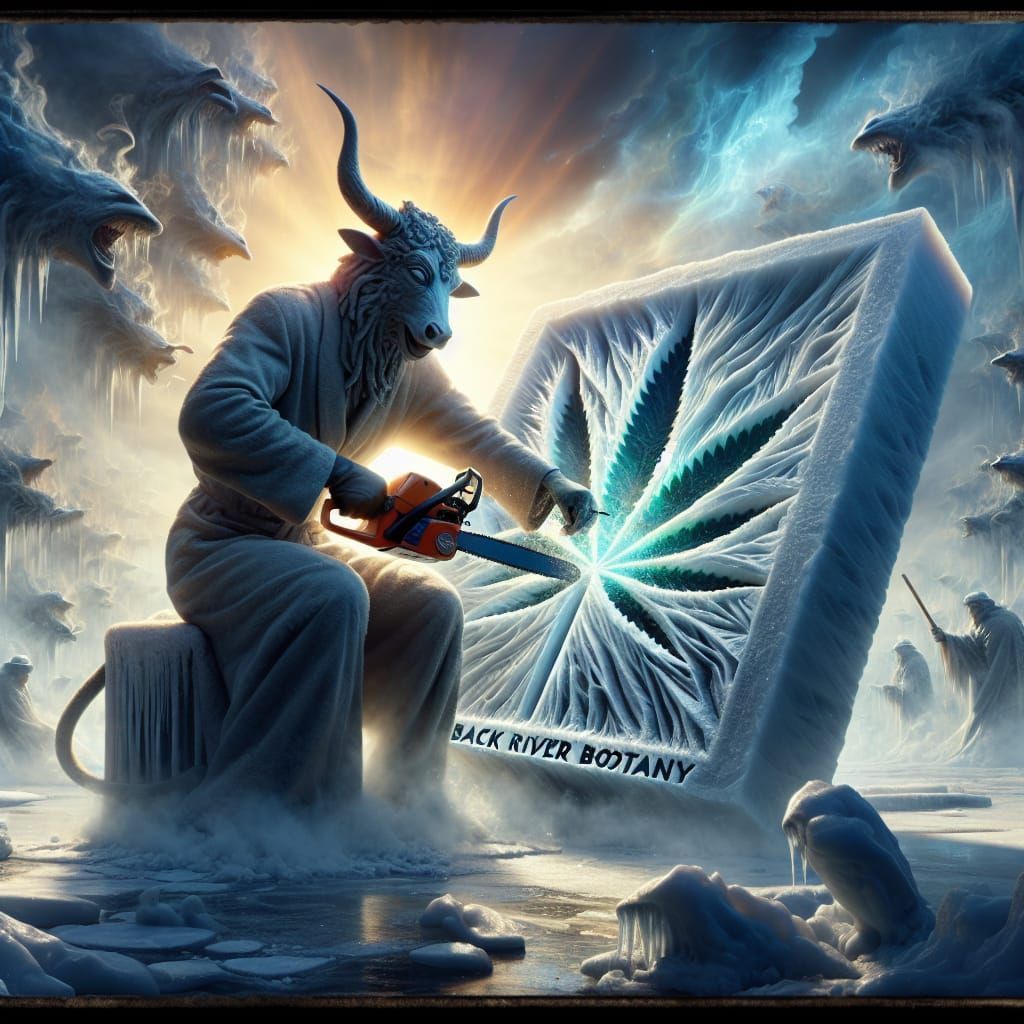 Bull Headed Sculptor Carves Cannabis Leaf Ice Art in Back Ri...