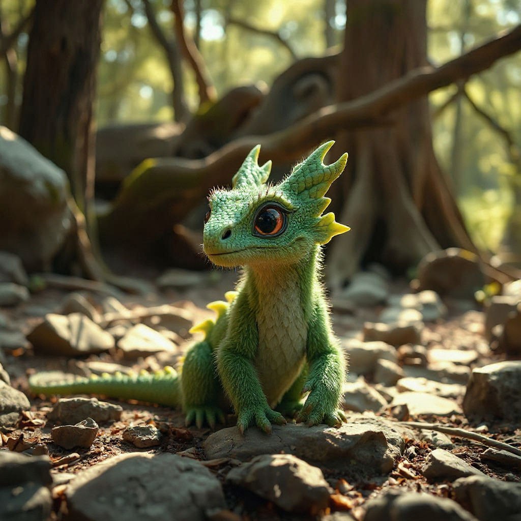 Elegant Furry Dragon in Forest Clearing