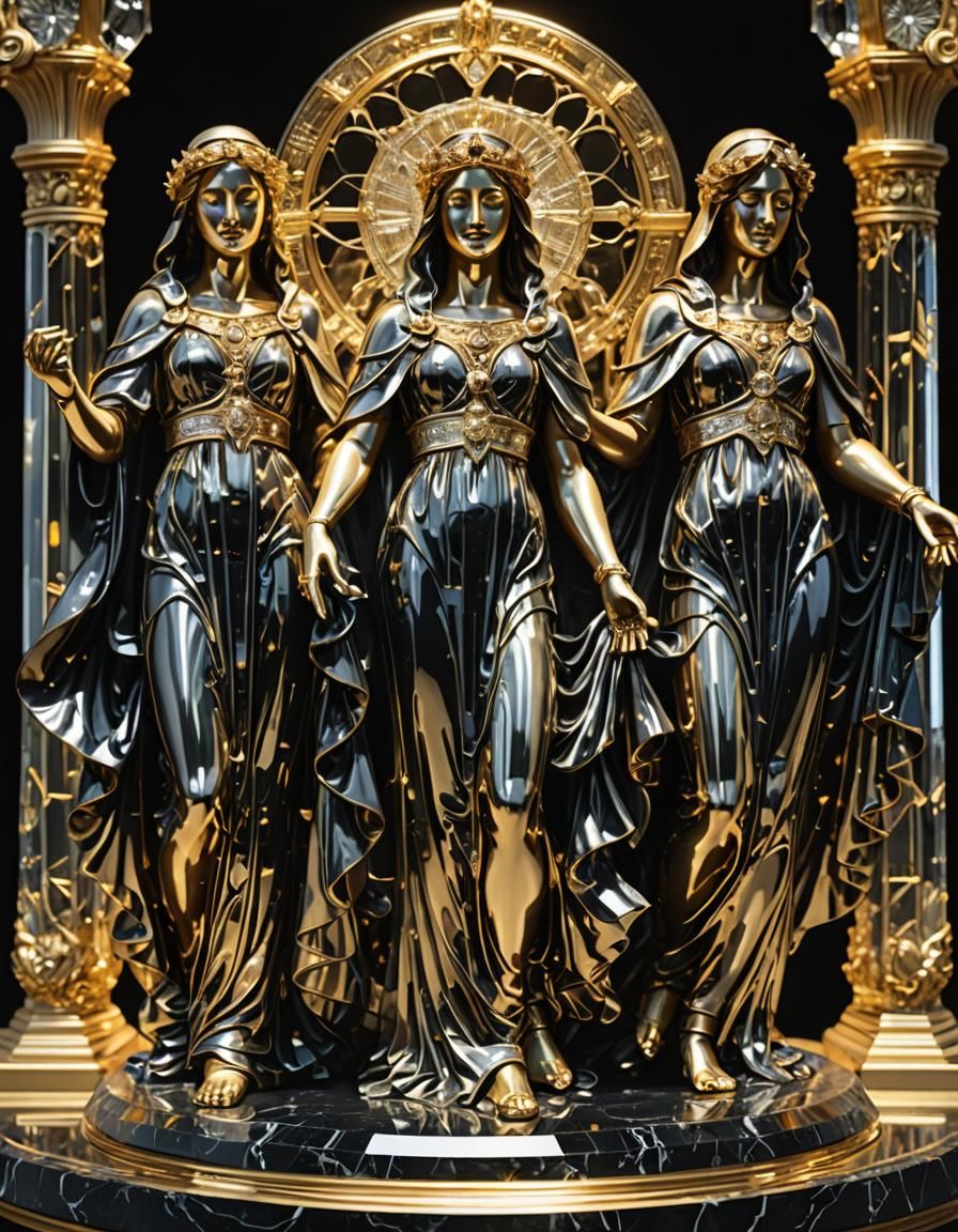Crystal Statue of the Three Fates in Art Deco