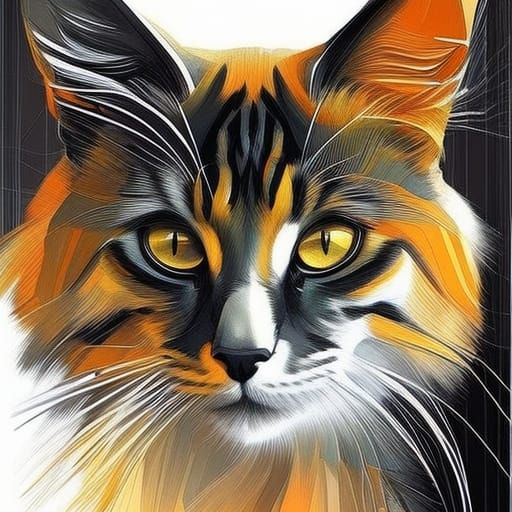 Beautiful Cat in Cubist Digital Art Style