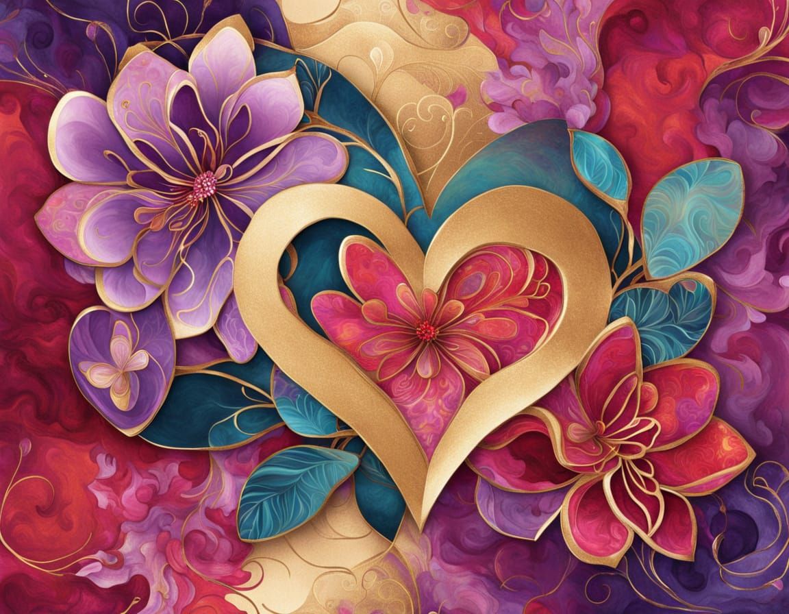 Surreal Valentine's Day Card with Vibrant Floral Patterns in...