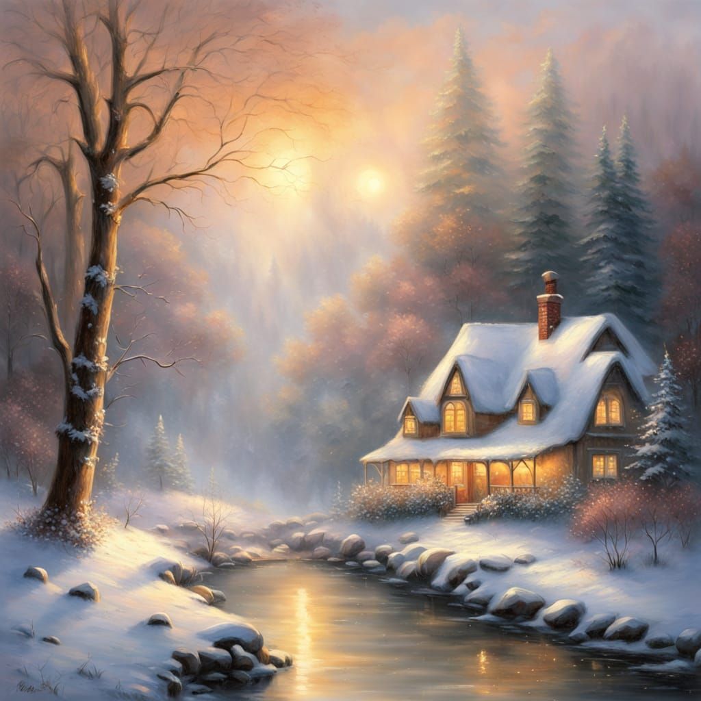 Winter Waterfall in a Cup: Romantic Landscape