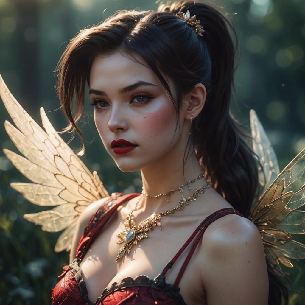 Winged Fairy in Sunlit Meadow: Photorealistic Illustration