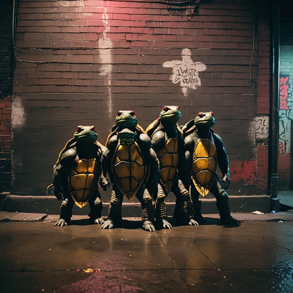 Teenage Mutant Ninja Turtles in Dark Alleyway