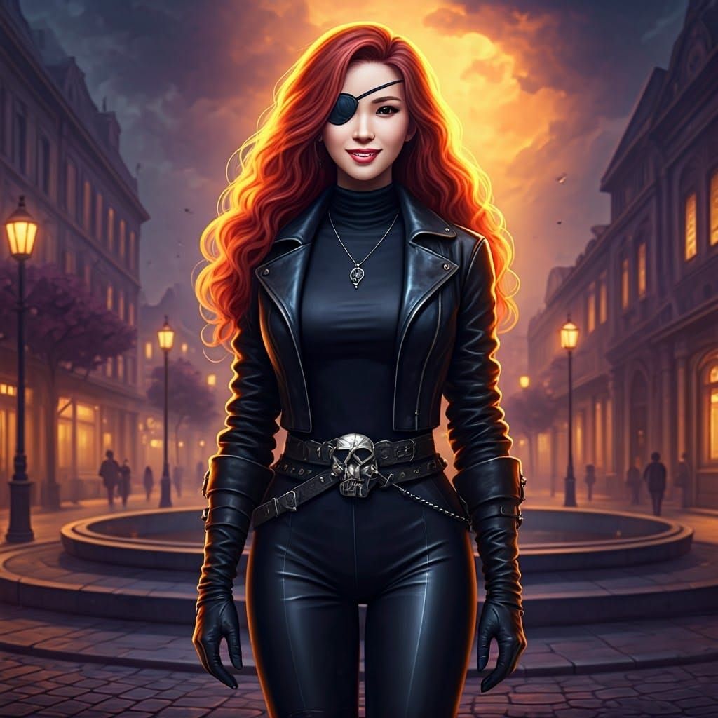 Dark Fantasy Maiden in a Town Square