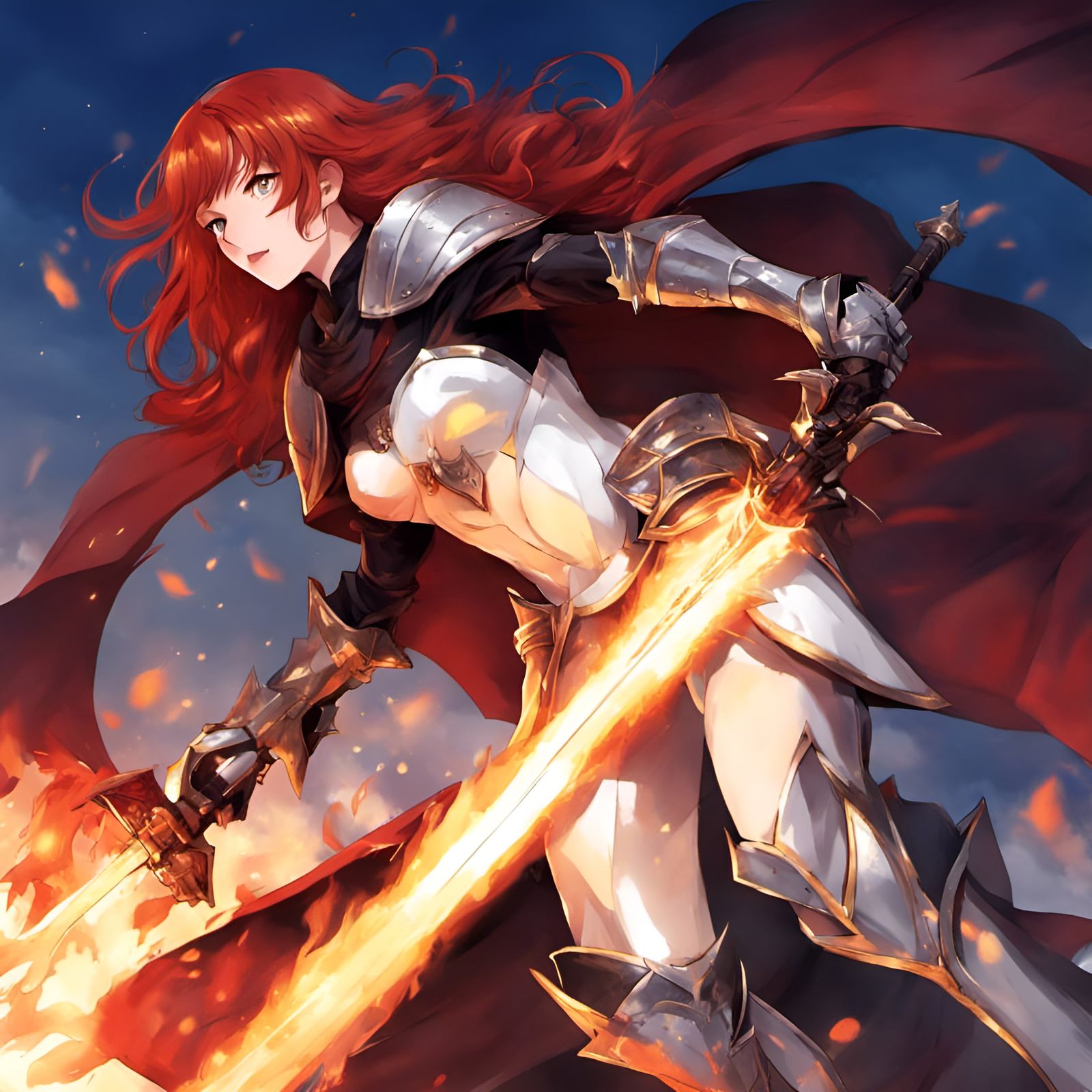 Anime Lady Knight with Flaming Sword