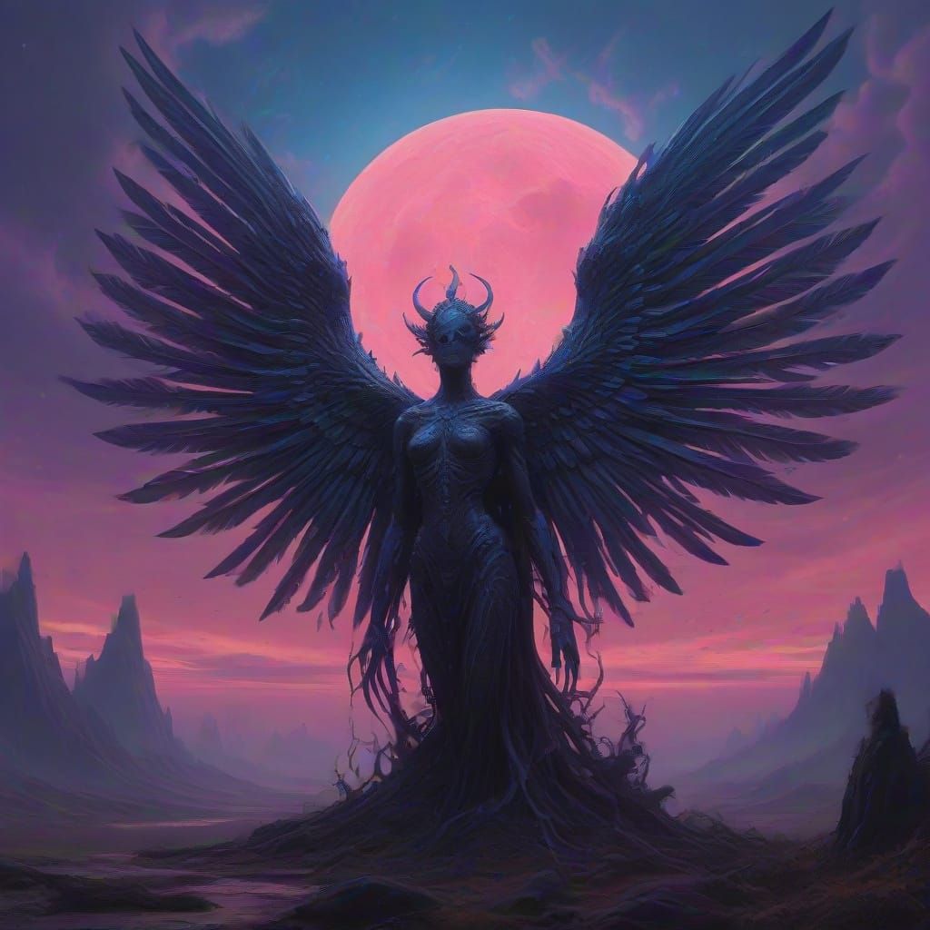 Celestial Being in Vibrant Dreamscape with Biomechanical Pat...