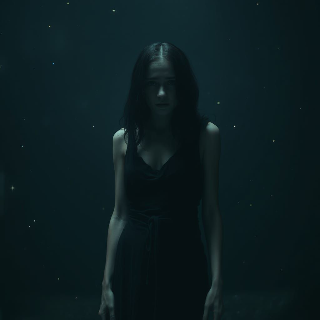 Woman in Eerie Void, Surreal Biomechanical Style