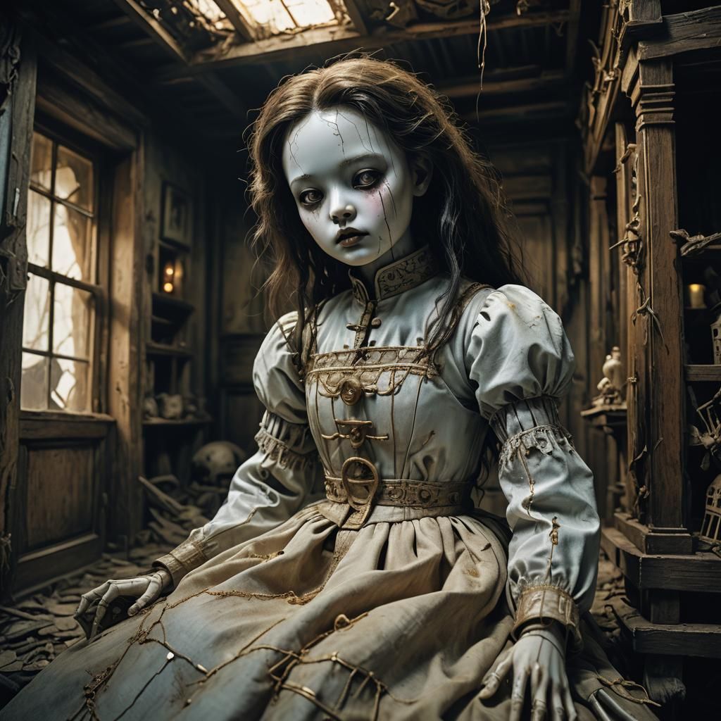 Possessed China Doll in Dark Fantasy Style