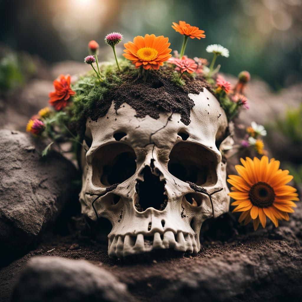 Flowers Bloom from Skull Earth: A New Life