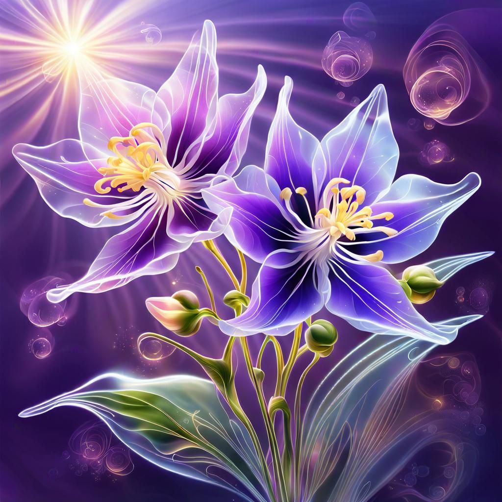 Glass-Flowered Columbine in Sparkling Sunshine: Digital Pain...