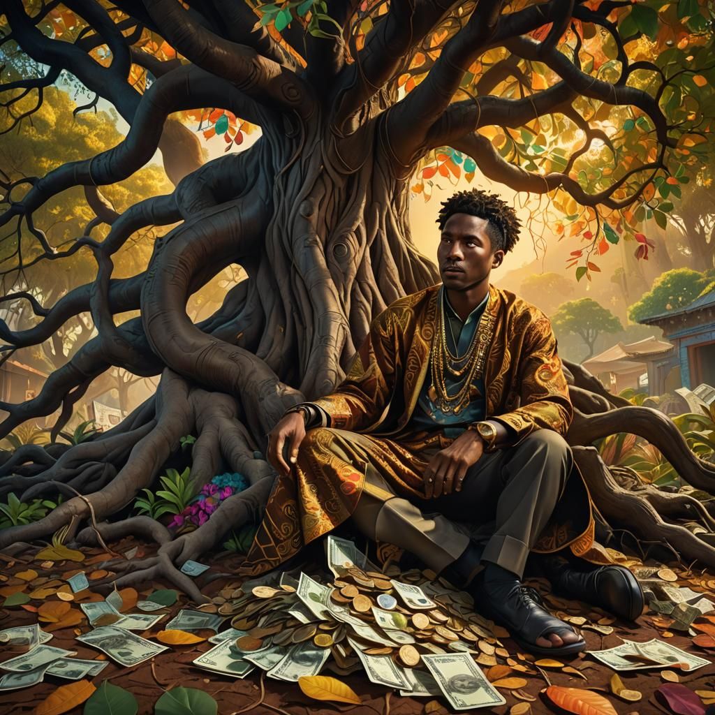 Money Tree Fantasy Art with Root System
