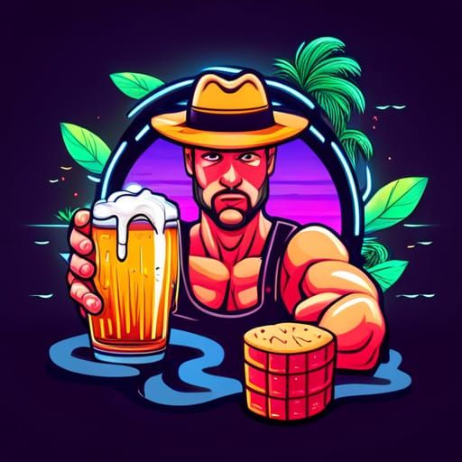 Synthwave Summer T-Shirt Logo with Guns and Beer