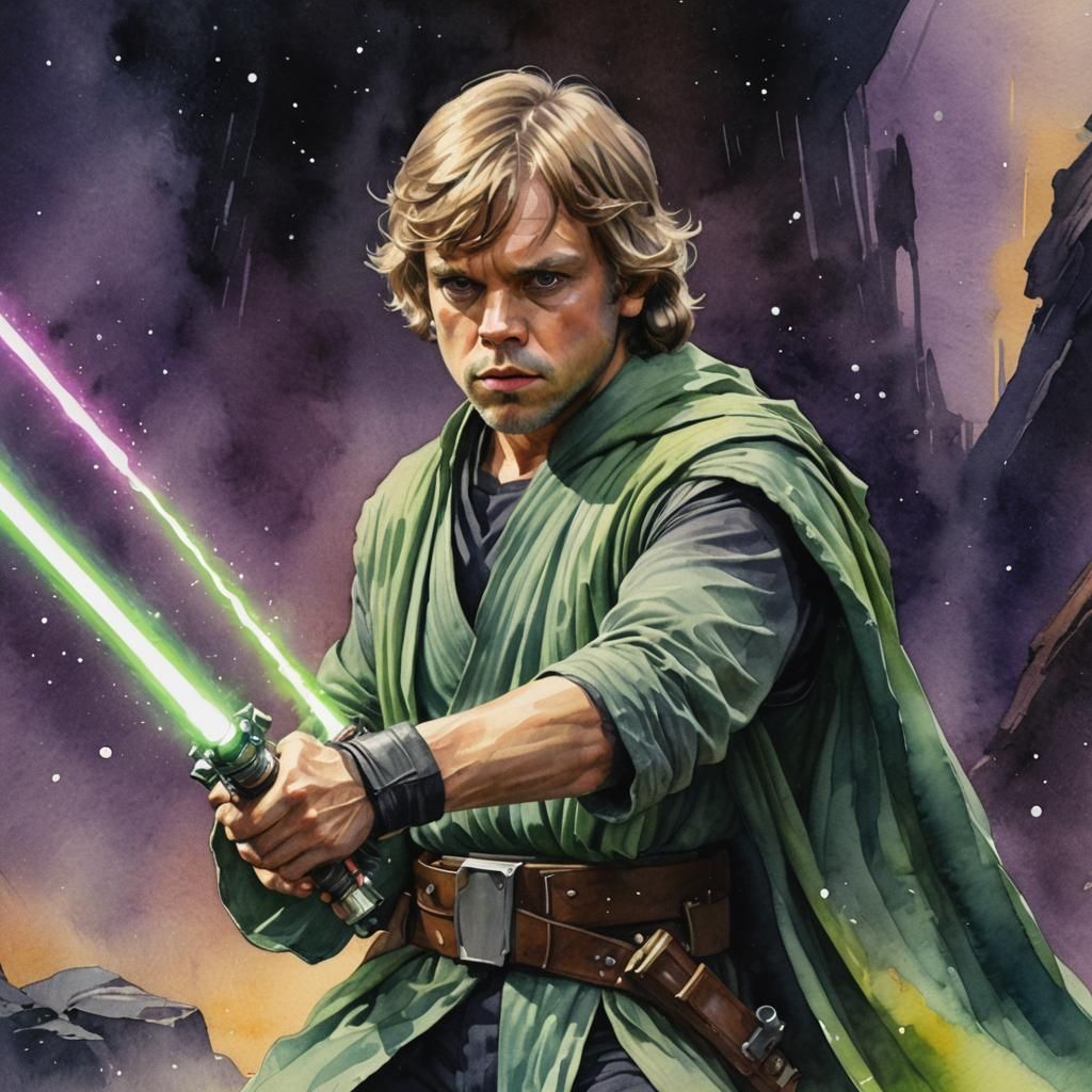 Luke Skywalker with Lightsaber Watercolor Art