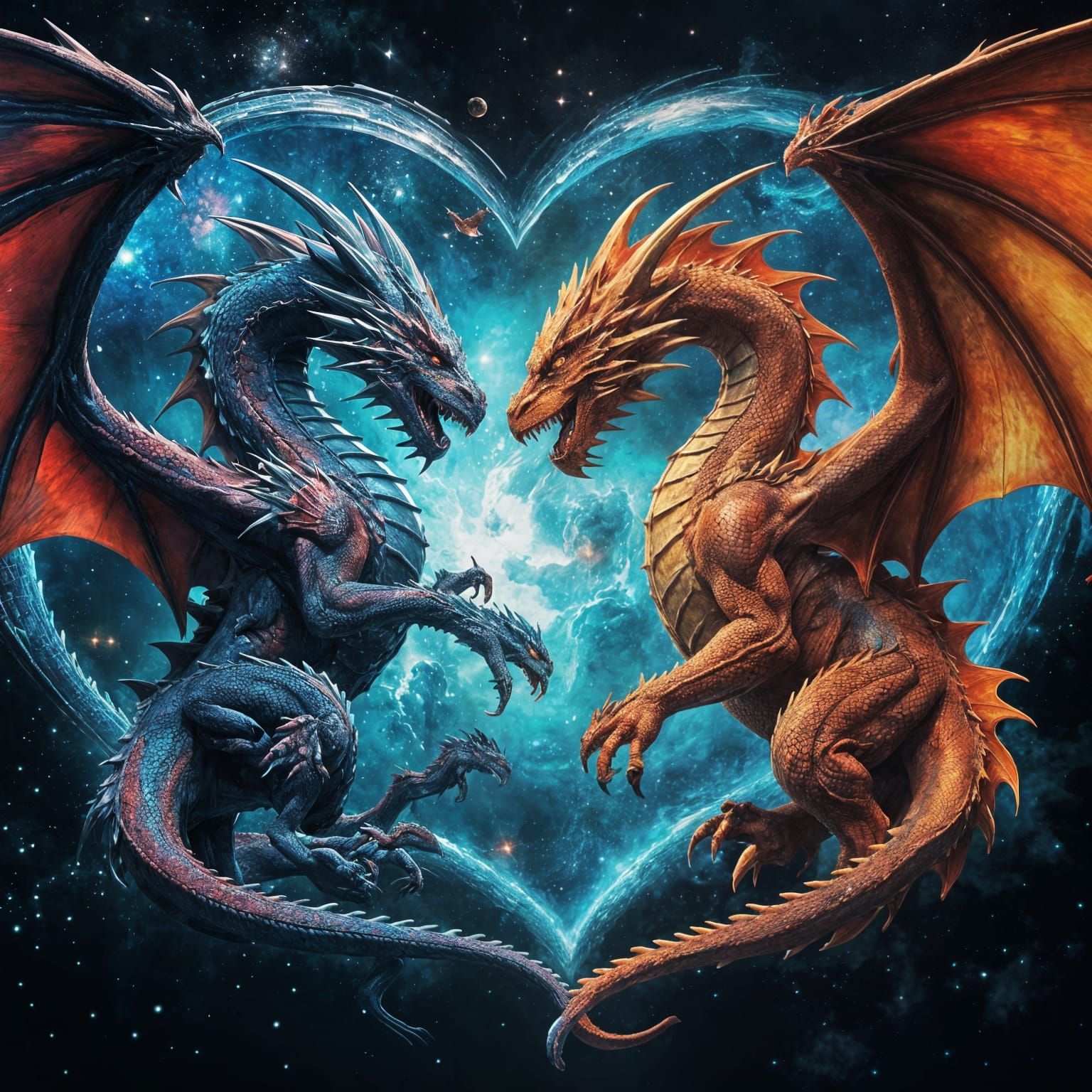 Hyperrealistic Elemental Dragons Unite in Heart-Shaped Fligh...