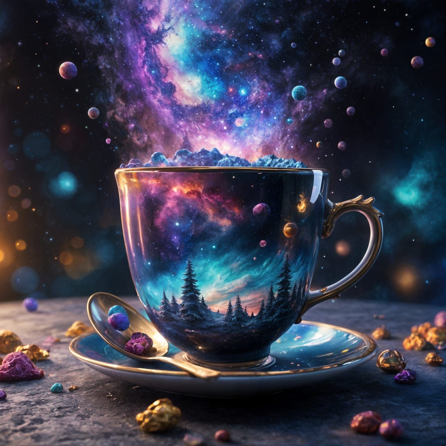Galaxy in Teacup: Detailed Matte Painting