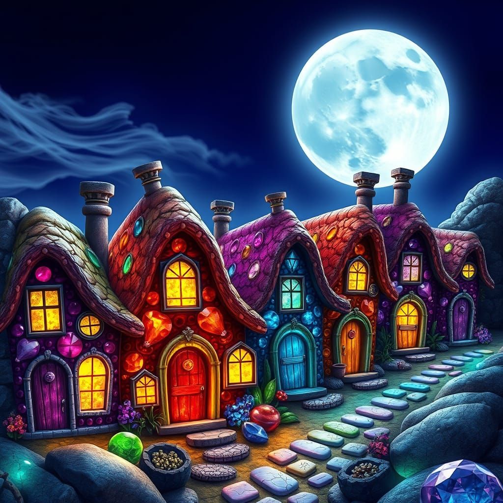 Gemstone Houses in a Surreal Moonscape