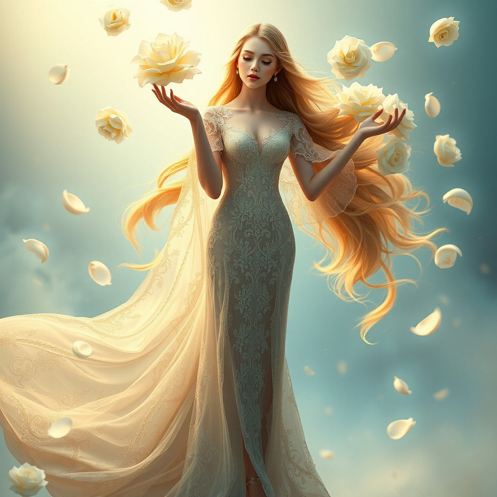 Woman Conjuring Roses: High-Fantasy Concept Art