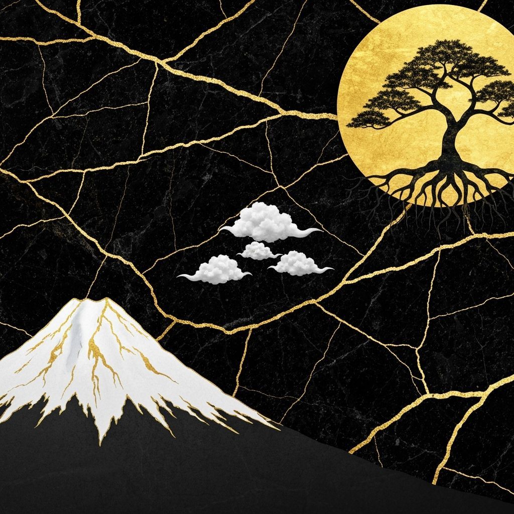 Cracked Stone Landscape in Japanese Art Style