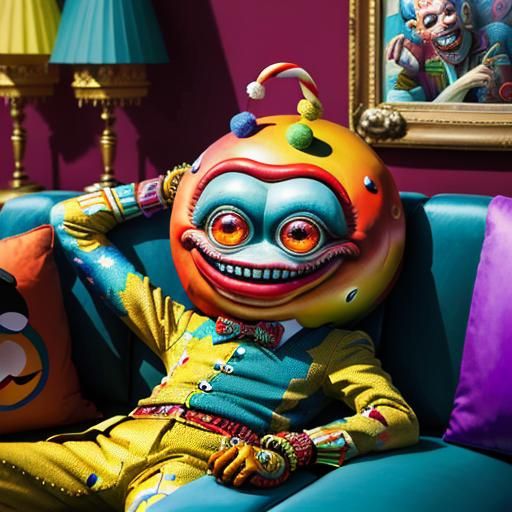 Laughing Anthropomorphic Couch in Surreal Living Room