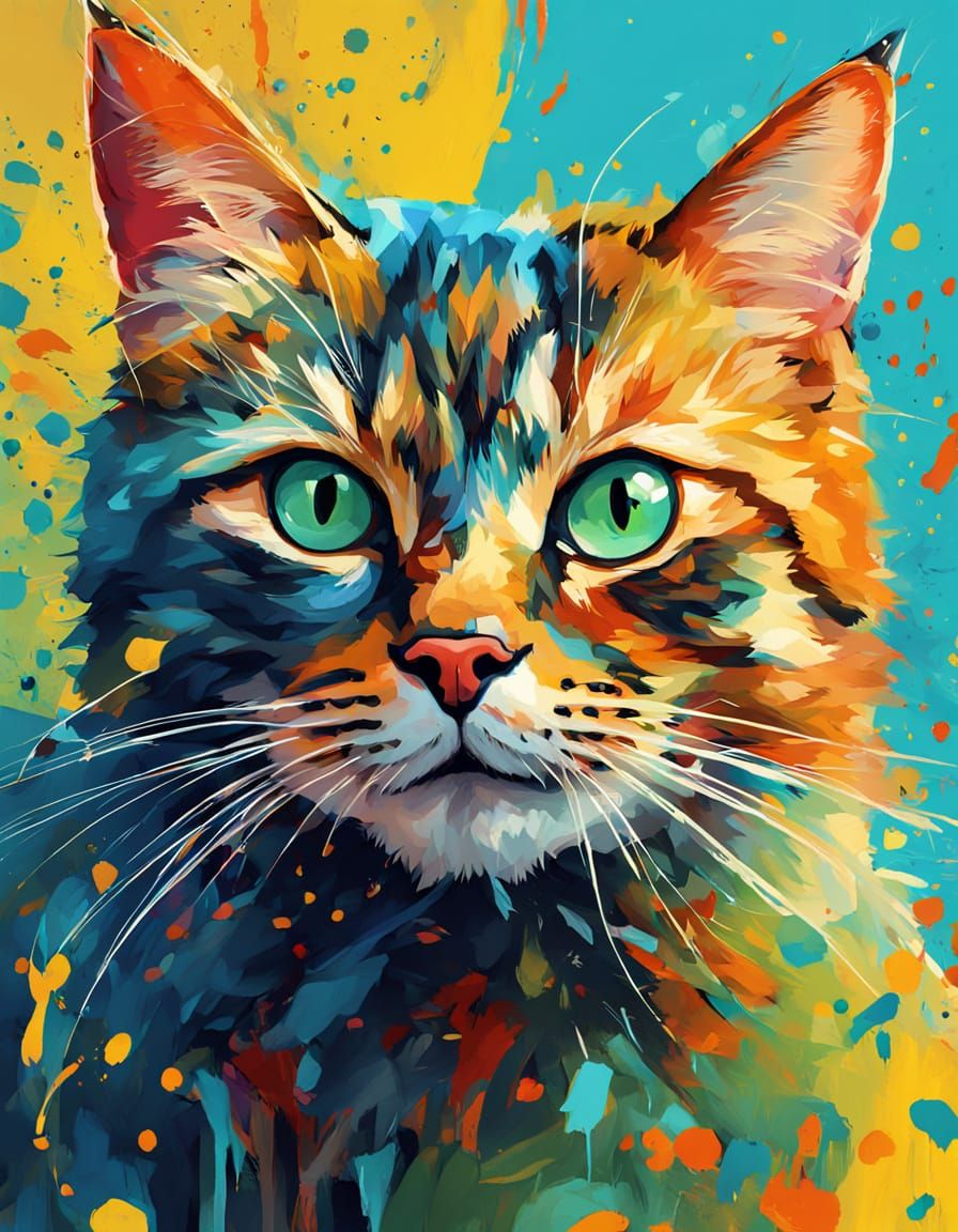 Joyful Feline Portrait in Vibrant Digital Art