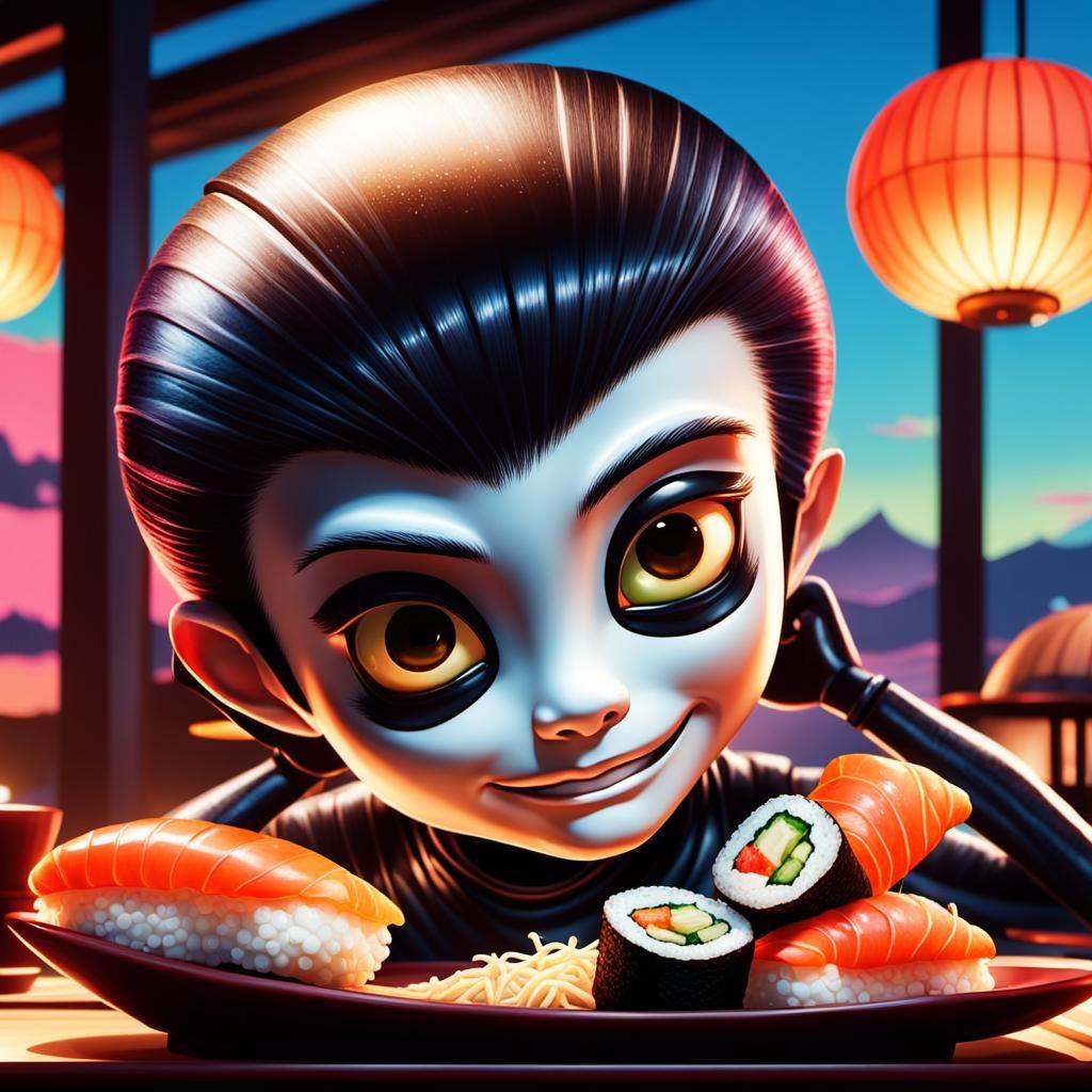 Family Sushi Feast in Hyperrealistic Style