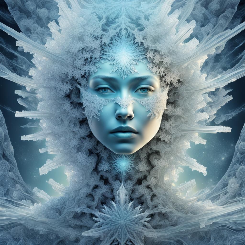Fractal Ice Crystals Forming a Woman's Face