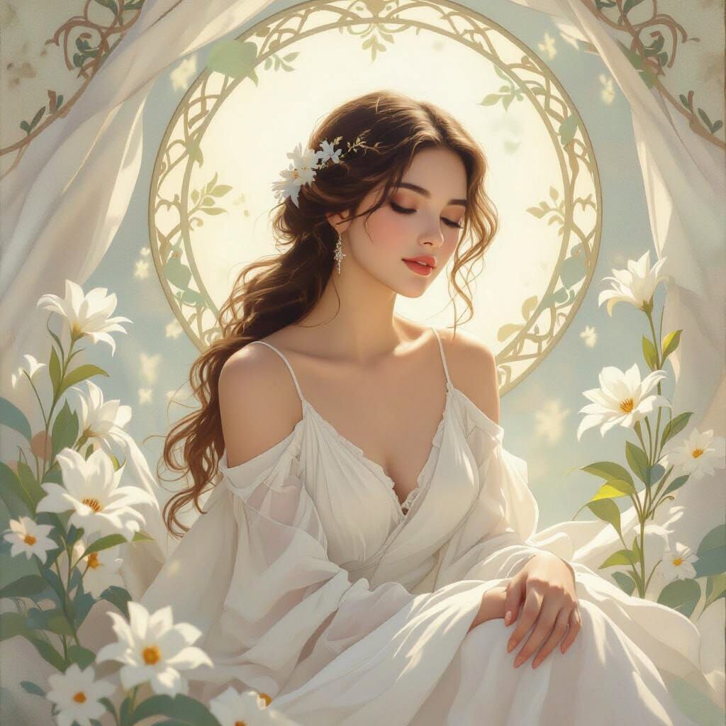 Elegant Woman Portrait in Art Nouveau Style